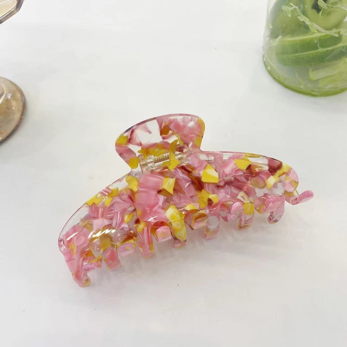 summer clear floral big hair claw
