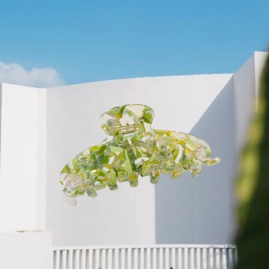 summer clear floral big hair claw