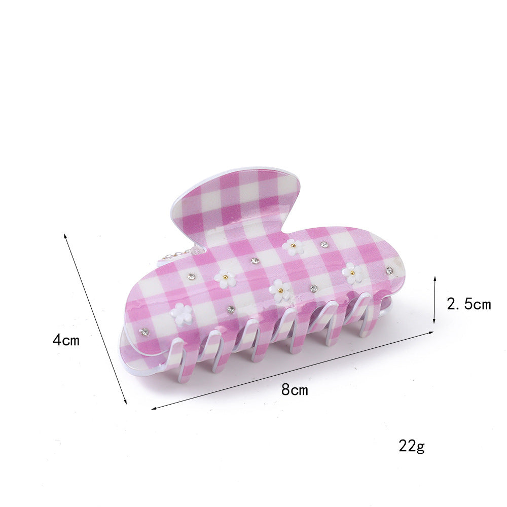 Fresh pink and blue plaid fabric hair claw